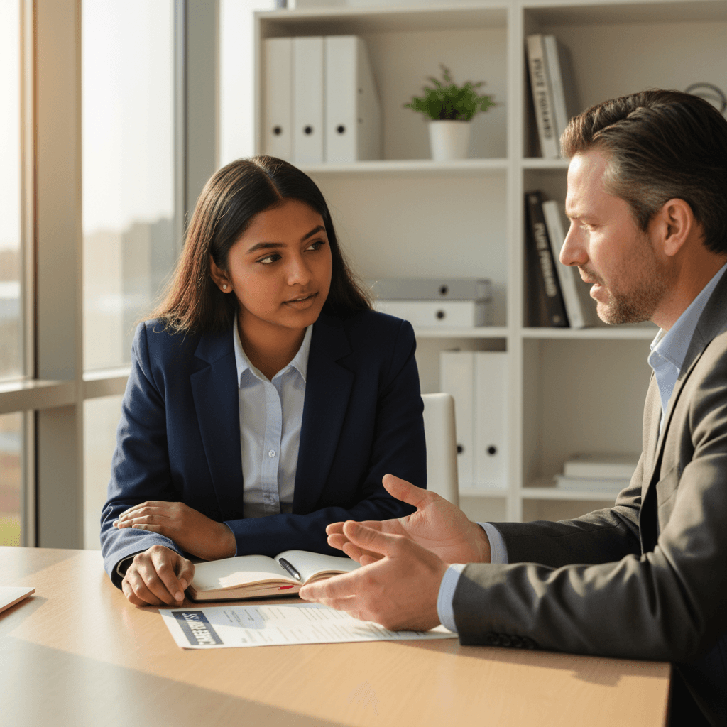 Career advisor working with a student